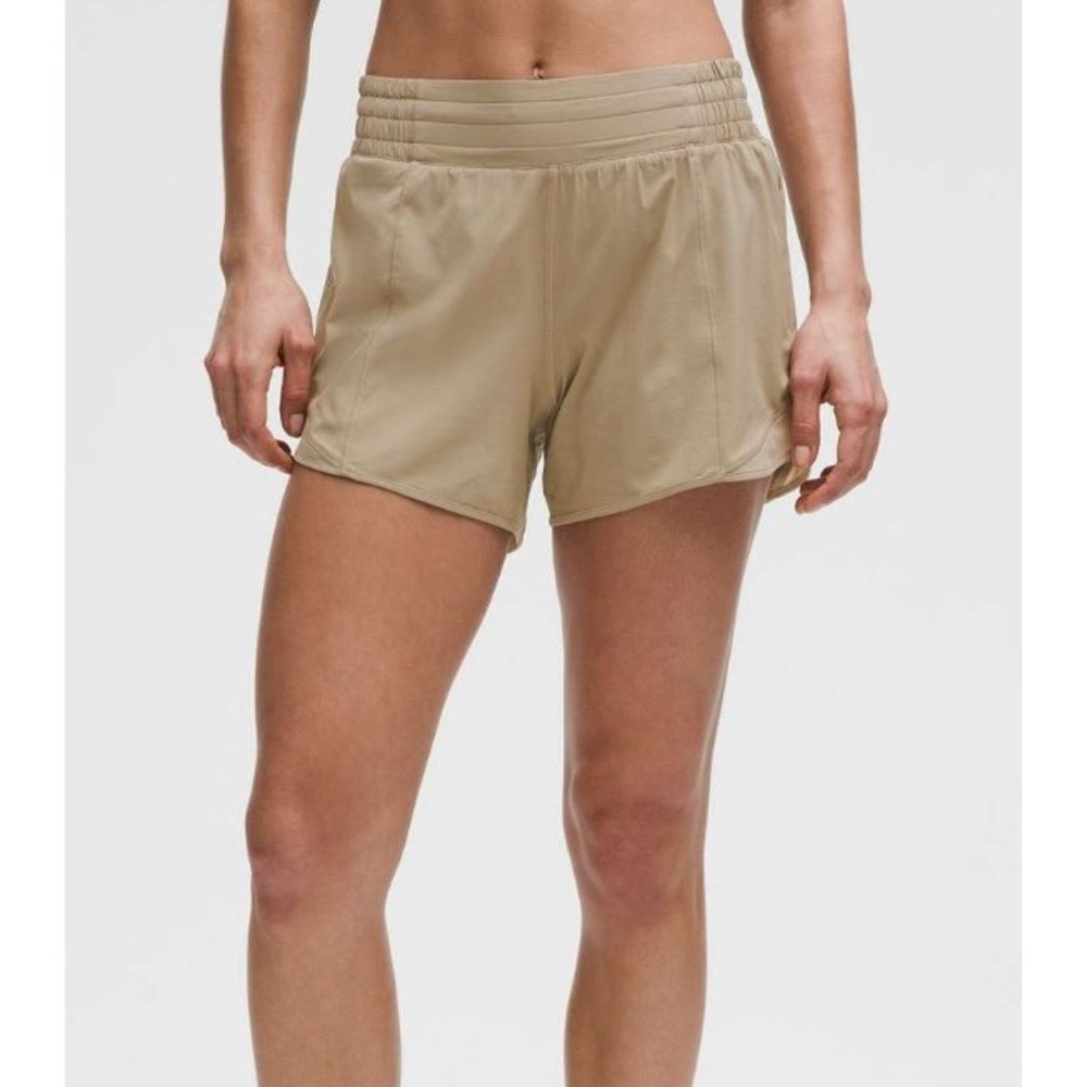 NEW Lululemon Hotty Hot High-Rise Lined Short 4" Sheer Oak 4 Tan LW7DJKS